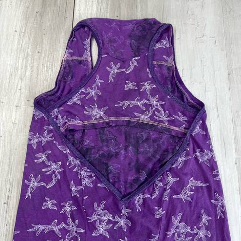 Diesel  Purple Floral Sleeveless Open Racer Back Shimmer Lined Tank Top