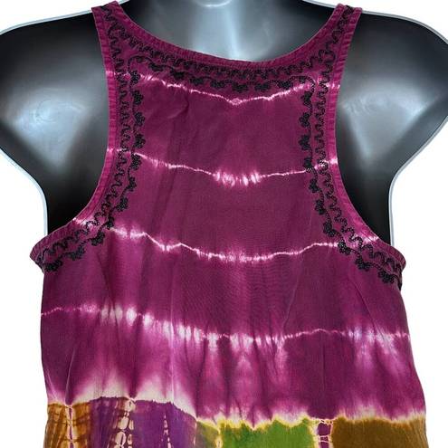 Joie  Tank Top Purple Green Black Tie Dye Embroidered Silk Women's Size XS