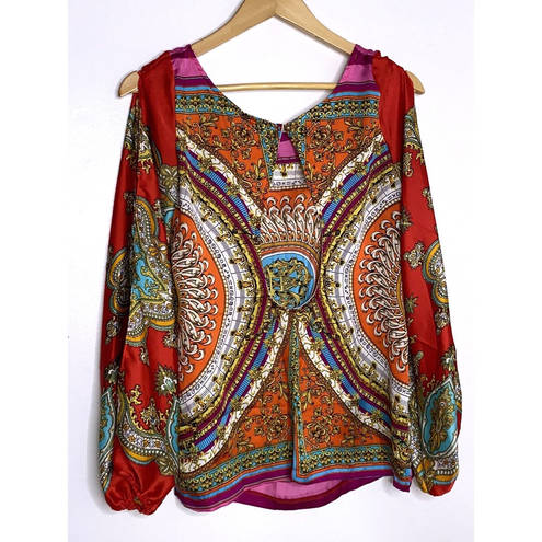 Arden B Women's  Open Sleeve Colorful Keyhole Back Blouse Small ~