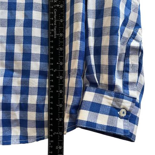 Isaac Mizrahi  Live Blue White Gingham Print Roll Tab Sleeve Button Shirt Size 16