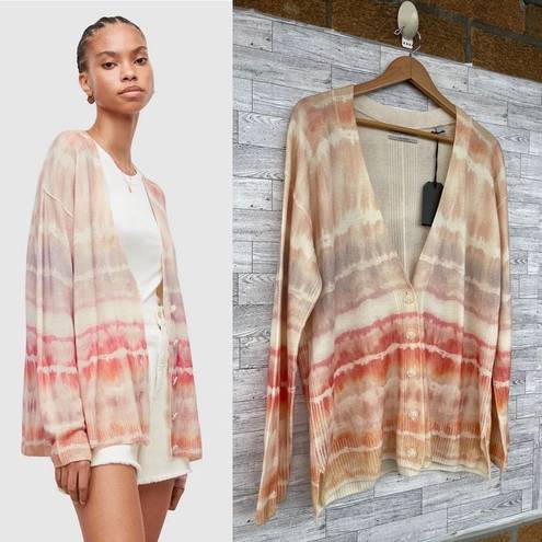 ALLSAINTS  Marea Tie Dye Cardigan Sweater Merino Wool Rainbow Pink Cream New M