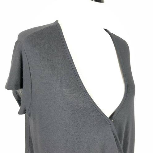 We The Free  Women Size XS Faux Wrap Top Deep V Neck Cropped Gray Short Sleeve