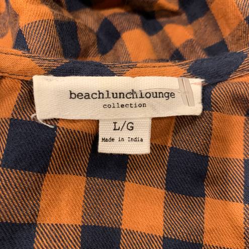 BeachLunchLounge Womens Checkerboard Brown Blouse Top Size Large