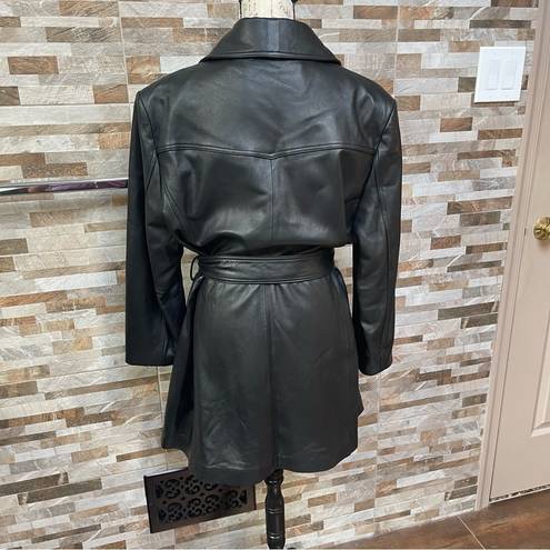 Tahari  Womens Nicole Belted Leather Trench Coat Black XXL