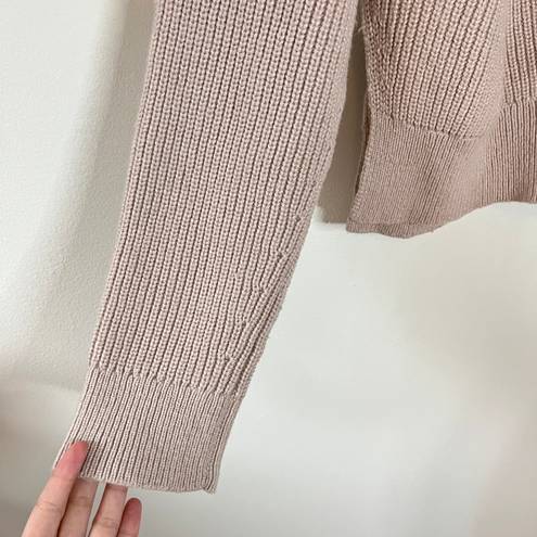 ALLSAINTS Sylvie Wool Cashmere Knit Crewneck Side Slit Sweater Beige Pink