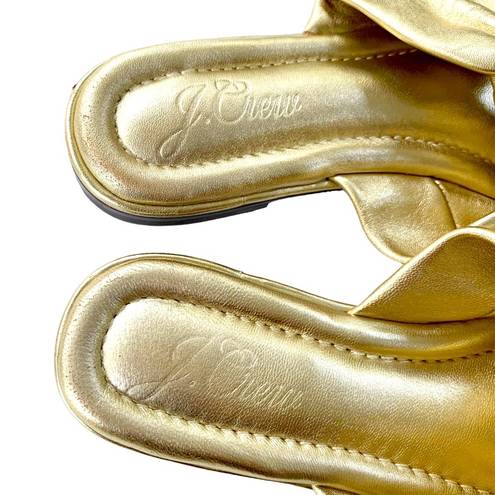 J.Crew  Leather Menorca Padded Twist Knot Flat Sandals Gold Metallic Size 7