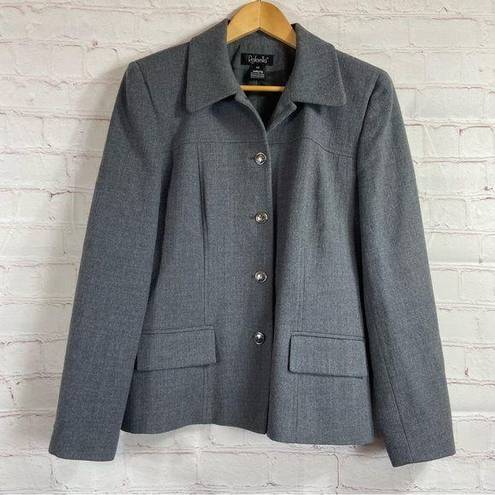 Rafaella  Womens Blazer Jacket Sz 10 Wool Line Solid Gray Career Office Button