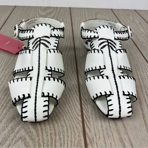 Farm Rio  Whipstitch Embroidered Palm Tree Vegan Sandals 9.5 Black & White $195