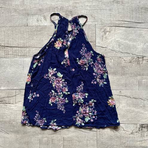 Chloe and katie  High Neck Floral Navy Sleeveless Tank Top Boho Festival CUTE XS