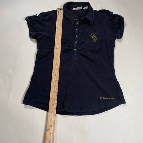 DKNY Jeans Y2K women's Medium half button black polo shirt