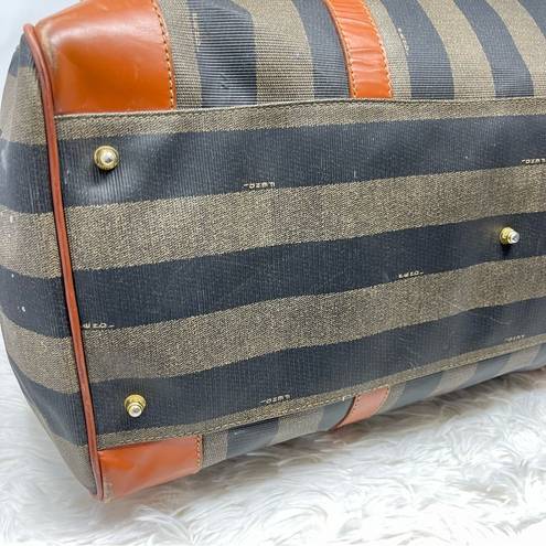 Fendi Vintage  Huge Pequin Stripe & Cognac Leather Duffel/Weekender Bag