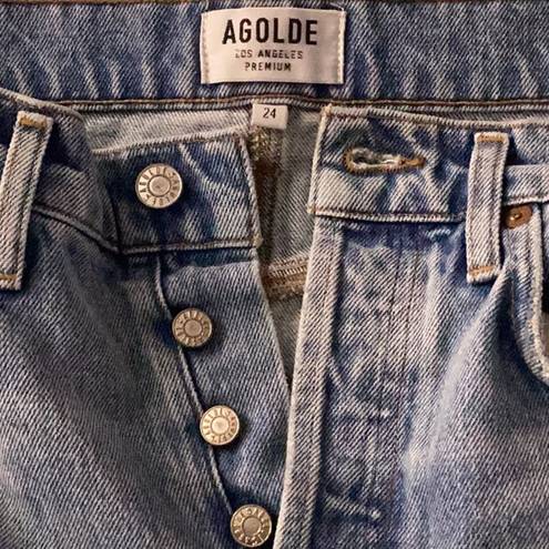 AGOLDE  Quinn Denim Mini Skirt Size 24 Lightly Distressed Blue In Devotee Wash