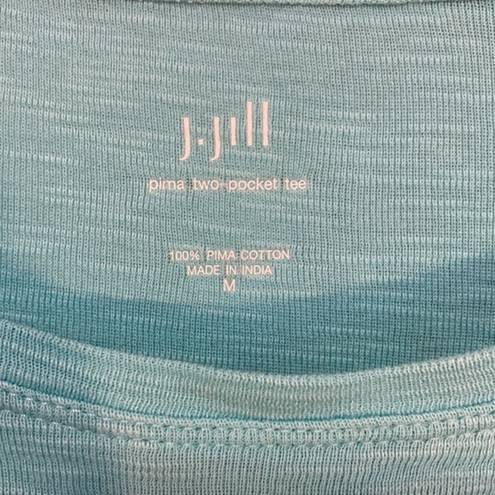 J.Jill  Women’s Medium Aqua Blue Pima Two‎ Pocket Tee 3/4 Sleeve