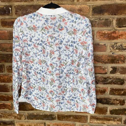 Allegra K  White Floral Long Sleeve Button Down Shirt Women's Size XS