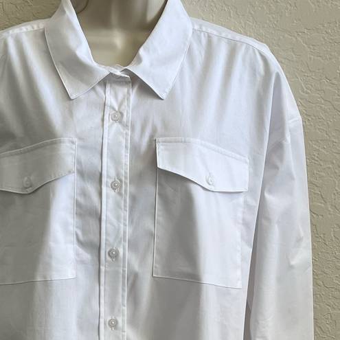 DKNY  Button Down Collared Long Sleeve Tailored Top White Pockets Women’s XL