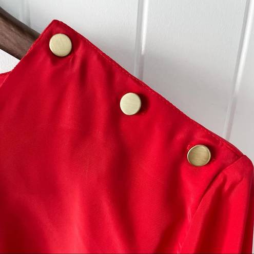 Vibrant Vintage  Red w/ Gold Button Shoulder Blouse size medium petite MP