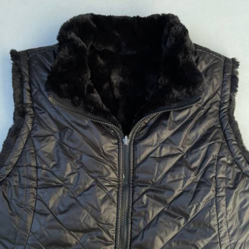 Nicole Miller Brand New  Reversible Black Puffer Faux Fur Vest