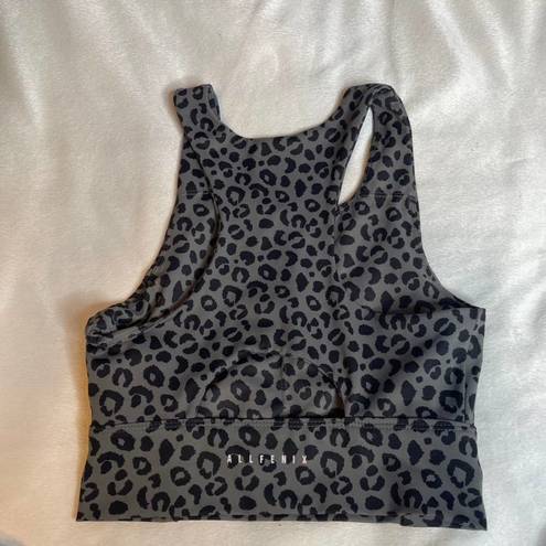 Anthropologie ALL FENIX Leopard Black Grey Sports Bra Back Cutout No Padding Medium Anthro