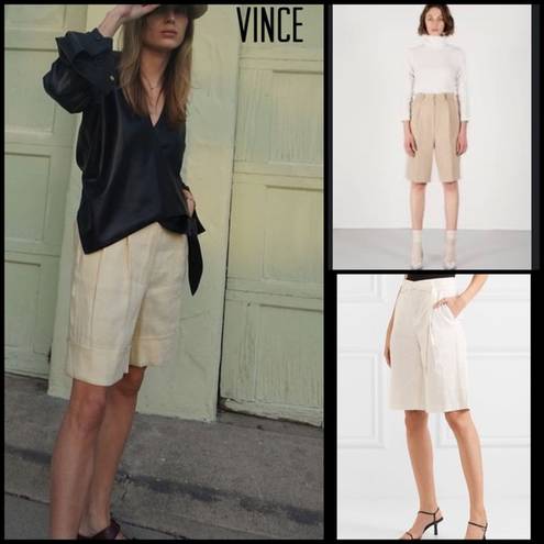 Vince  Khaki Pleated Front Bermuda Shorts