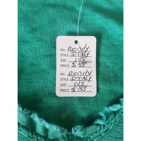 Edge Womens Blouse Sz 4 Green Frayed  V Neckline Sleeve Made in Italy  Bohemian