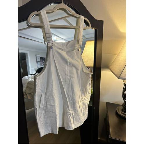 NEW White Cotton Linen Short Overalls Bib Shortalls with Pockets M Size M