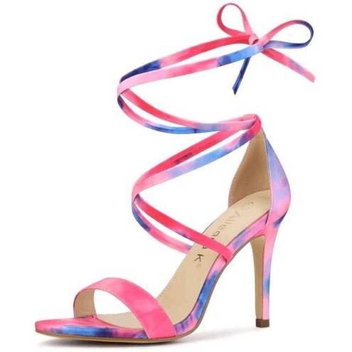 Allegra K  Elegant Open Toe Tie Dye Lace Up Stiletto Heel Sandals 7