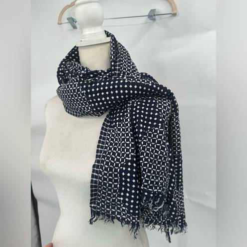 Edge Trenery Polka Dot Navy And White Fringe  Women’s Casual Soft Artsy Scarf