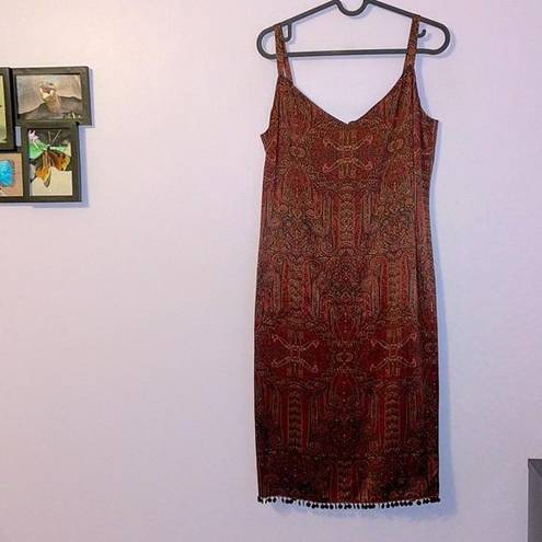 Loft Ann Taylor  Silk Paisley Spaghetti Strap Dress Sequin Hem size 8