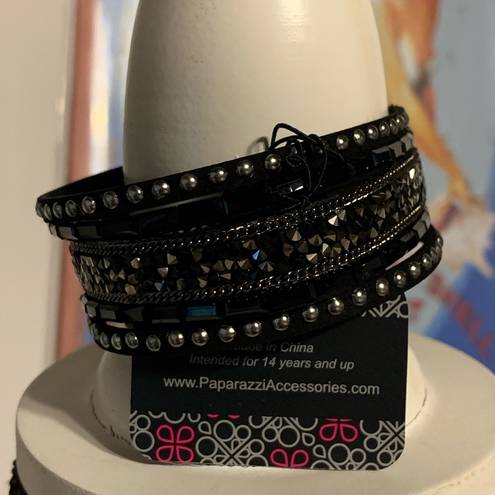 Paparazzi  Black Stud Rhinestone Rocker Bracelet