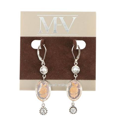 ma*rs New  and Valentine Vintage Sterling Silver Pearl Rose Crystal Dangle Earring