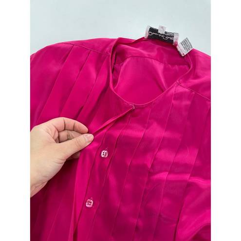 Oscar de la Renta  Shirt Womens 12 Pink Button front Pleated Expressions Vintage