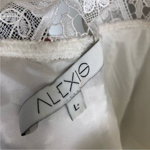 Alexis Revolve Luciana White Sheer Cut Out Panel Lace Bustier Short Sleeve Dress