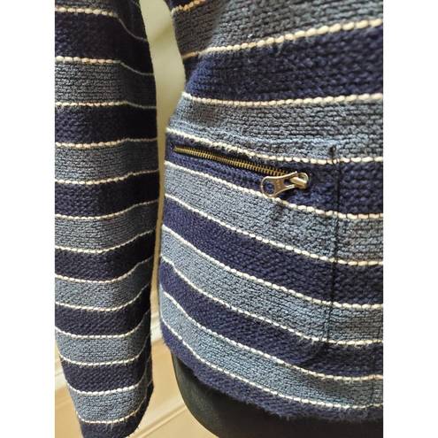 The Loft  Women's Blue Striped Cotton Long Sleeve Full Zip Front Casual Jacket Size 6