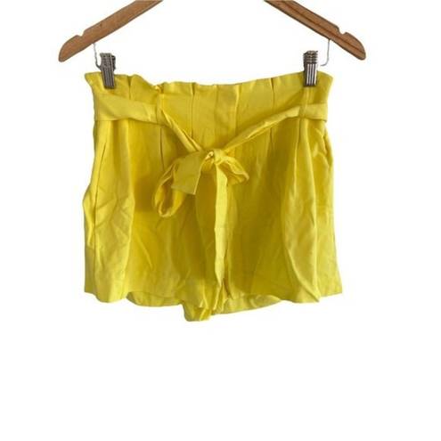 L'Academie  Linen High Waist Yellow Belted Shorts Size M NEW