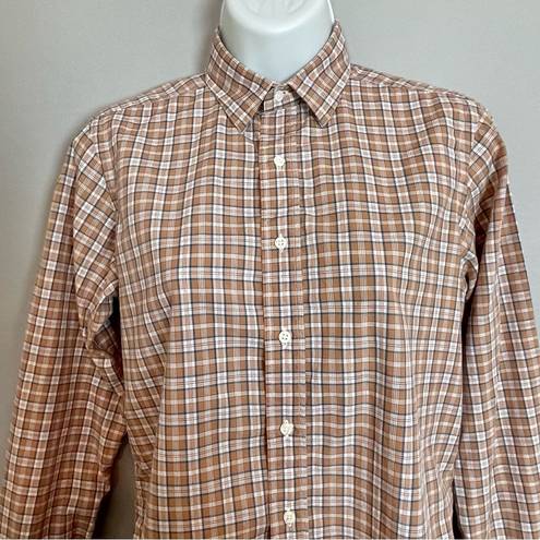 Nordstrom Vintage 1970s  Shirt Plaid Women Button-Up Brown Office Long Sleeve