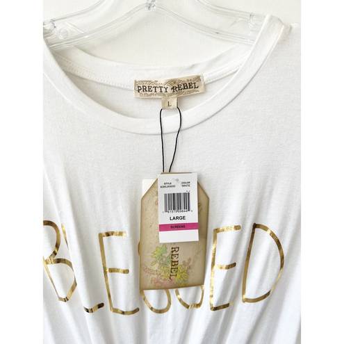 Pretty Rebel  | Metallic Gold "Blessed" Short Sleeve T-Shirt Soft White Sz L