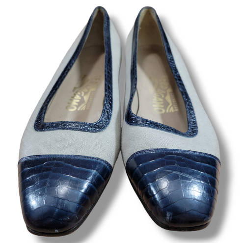 Salvatore Ferragamo  Shoes Size 8 AA Flats Canvas W/ Leather Trim Alligator Print