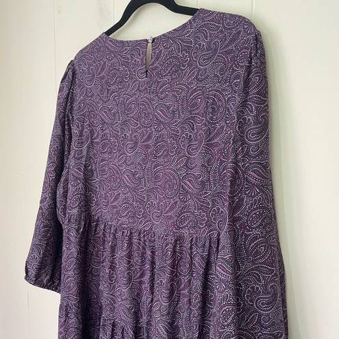 J.Jill  Long Sleeve Prairie Purple Paisley Midi Dress Viscose ~ Women’s Size L