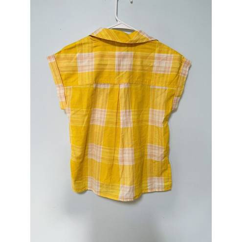 Style & Co  Womens  Short Sleeve Plaid Camp Shirt Daisy Daze Yellow Size PS