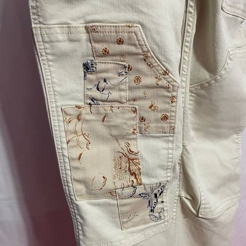 Pilcro  Beige Cargo Pants with Paisley Patches