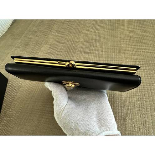 Salvatore Ferragamo Authentic  Black Leather Wallet with Gancini Clasp