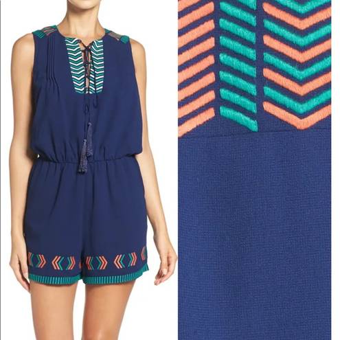 Adelyn Rae NWT  Embroidered Romper Navy Turquoise Sz M