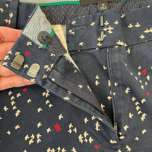 Talbots  Size 16 Signature Chino Pants Navy Blue Bird Print Straight Leg Cropped