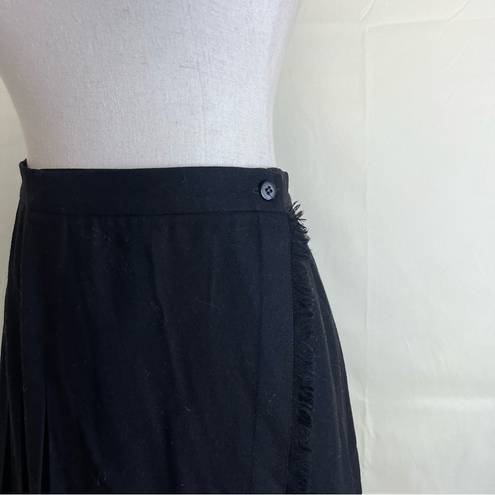 Talbots Vintage  Pleated Wool Tennis Skirt High Waisted Wrap Frayed Edge Black 6