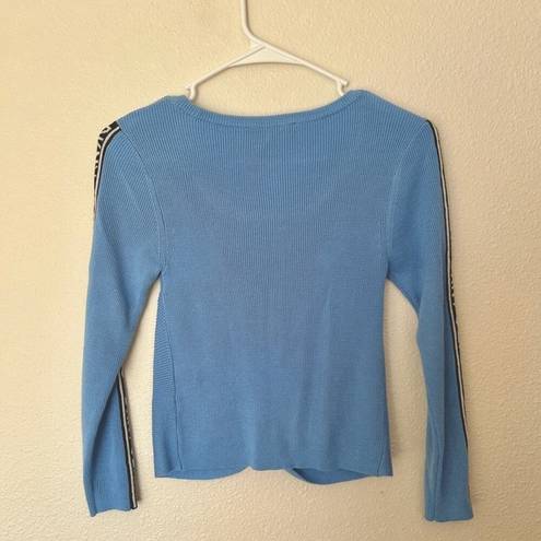 DKNY Jeans Women XS Blue Knot Sweater Logo Crop Fitted Long Sleeve Knit Comfy