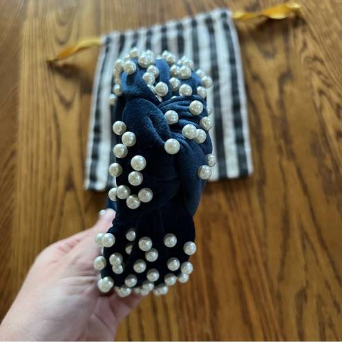 Lele Sadoughi Like New!  Navy Blue Velvet Headband with Pearls