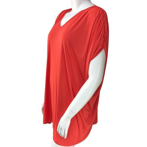 Natori  Womens Size S Top Oversized V Neck Slouchy Ruched Sleeves Coral Pink