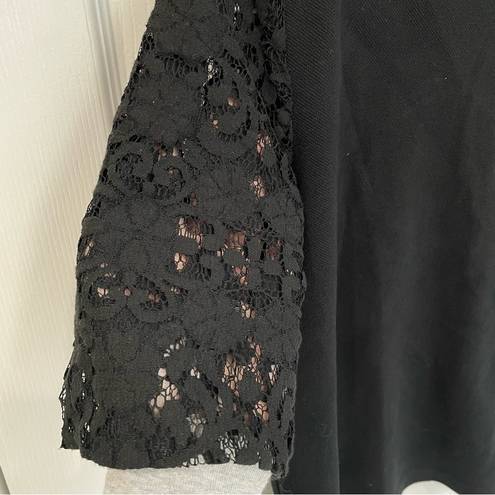 Loft Ann Taylor  Black Thick Cropped Lace Short Sleeve Top Women’s Size S