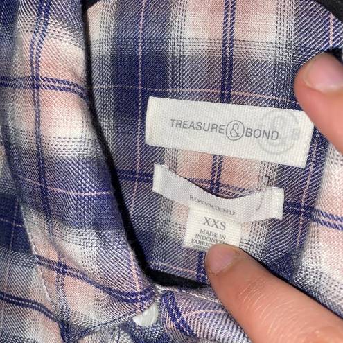 Treasure & Bond  Flannel Plaid Boyfriend Button Down Shirt Women's Size XXS