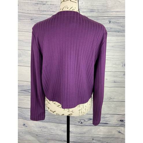 Talbots  Rib Knit Crop Button Front Cardigan Women Sp Purple Long Sleeve Cotton